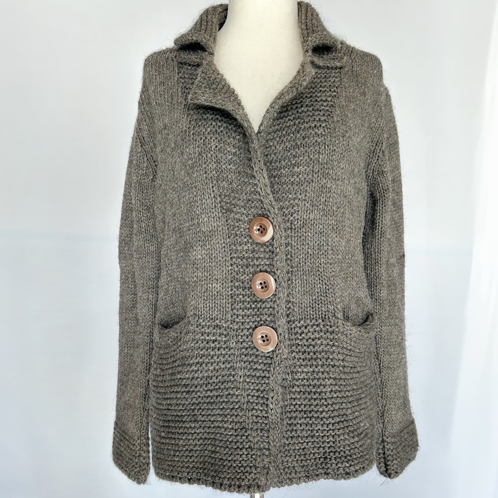 Alpaca Wool Blend Button Up Cardigan Blazer Sweater Chunky Knit Made in Italy